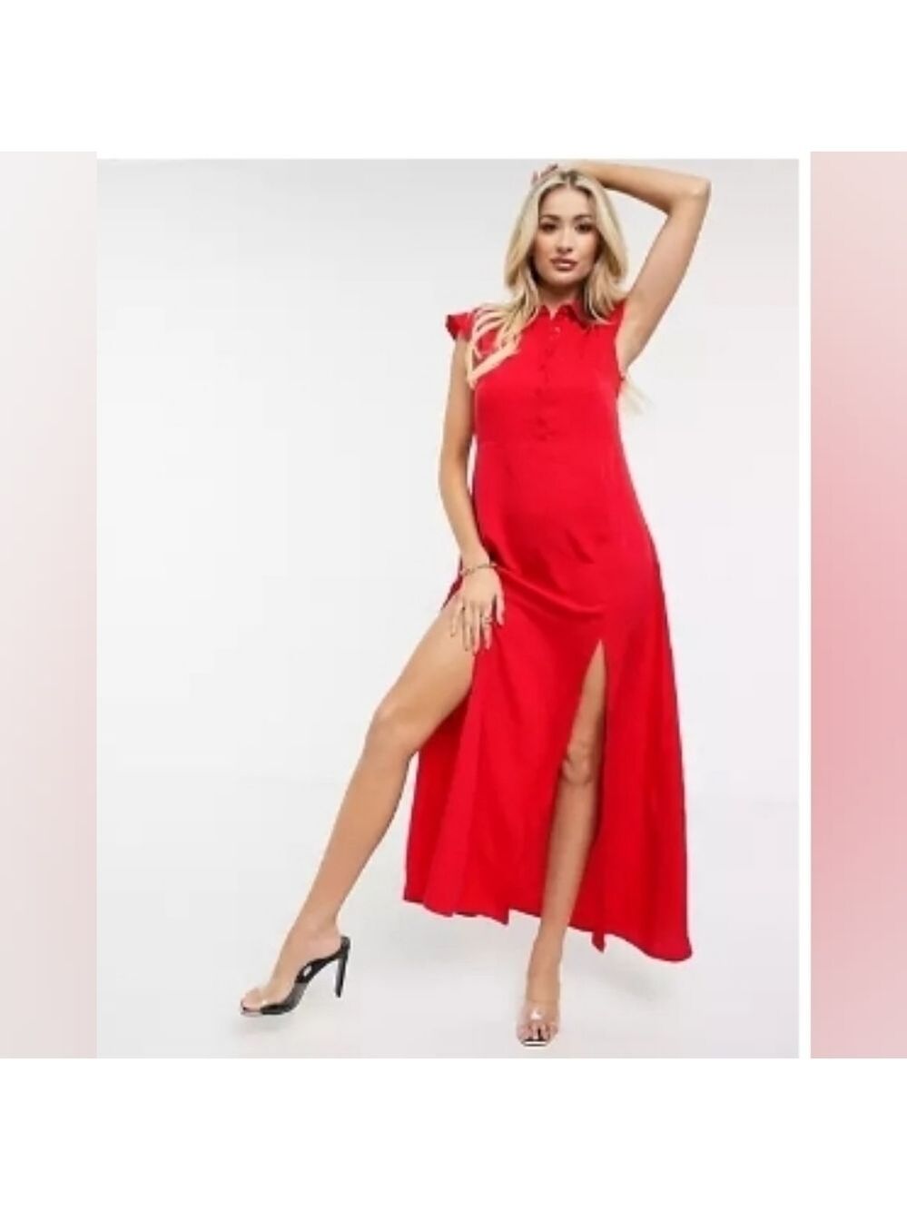 Ax Paris Red Short Sleeve Maxi Shirt Dress